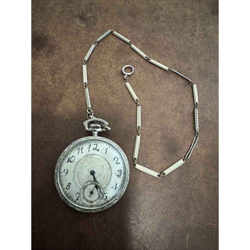 1920s NEW YORK STANDARD WATCH CO.  Pocket Watch W Chain Grade 1553 Works